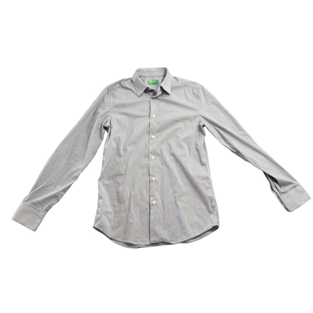 United Colors of Benetton Men Small Pinstripe Long Sleeve Button Down Shirt Navy